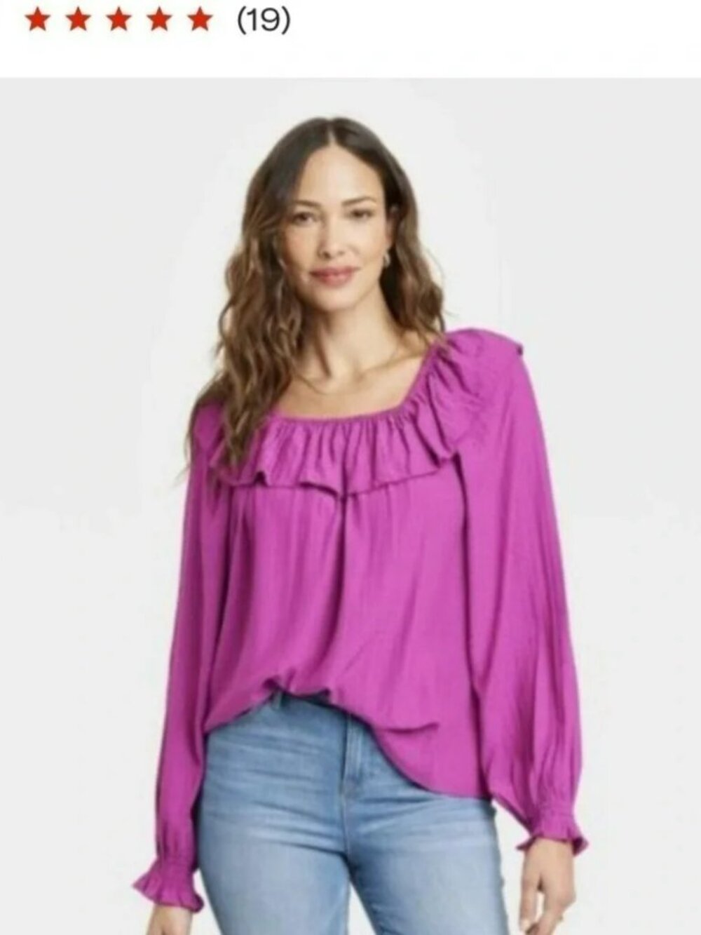 Knox Rose Ruffle-Neck Top Blouse Fuchsia Long Sleeve Lightweight Size L